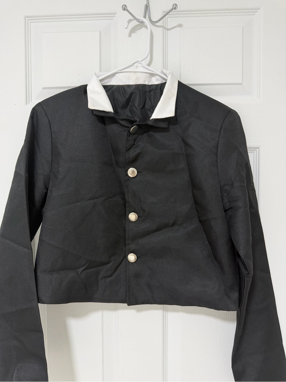 Black Cropped Jacket with White Collar - Men's Jacket